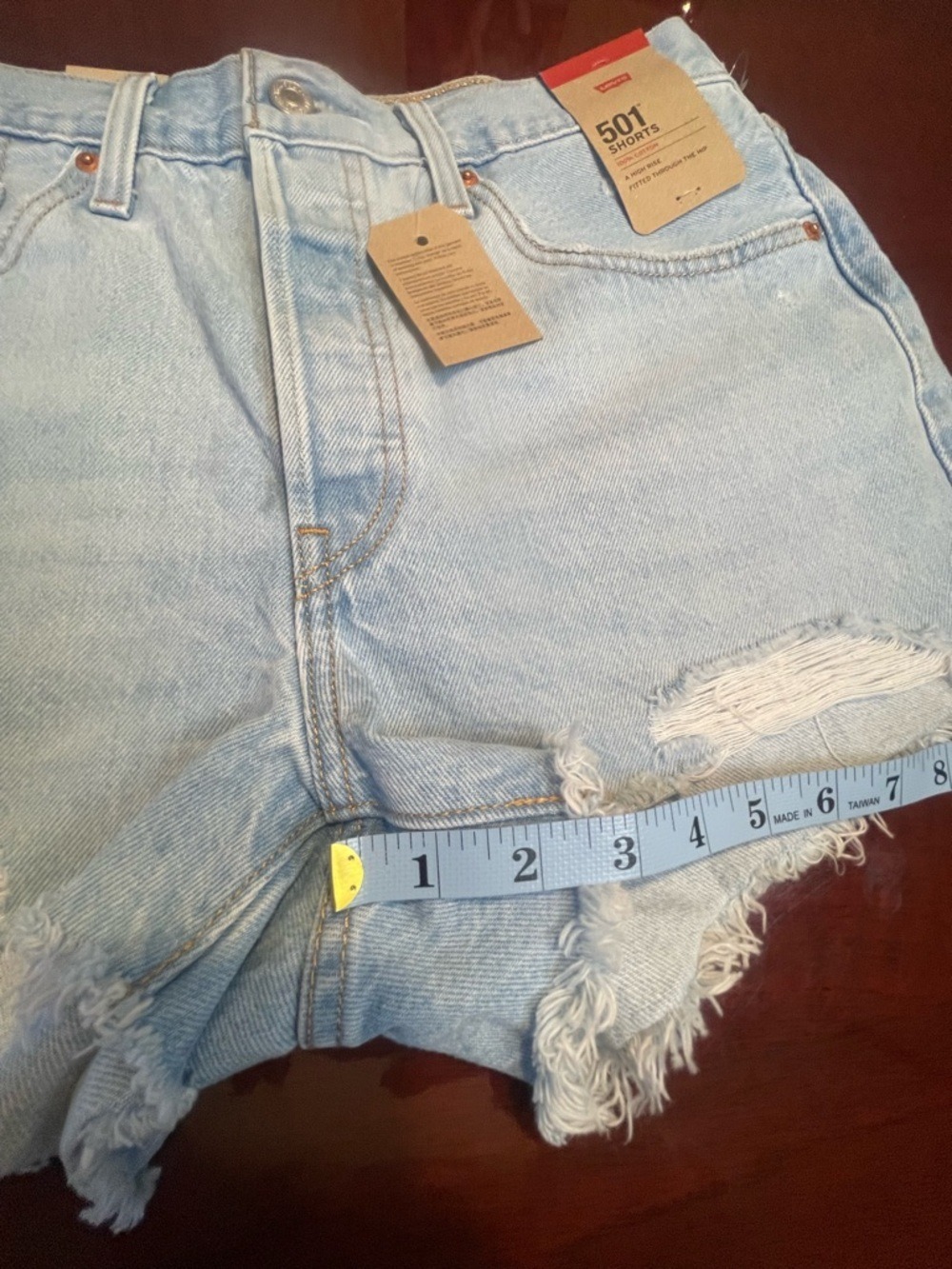 Levi’s 501 Original High Rise Denim Shorts Light Wash Distressed Cut Off Size 30 - Picture 7 of 11